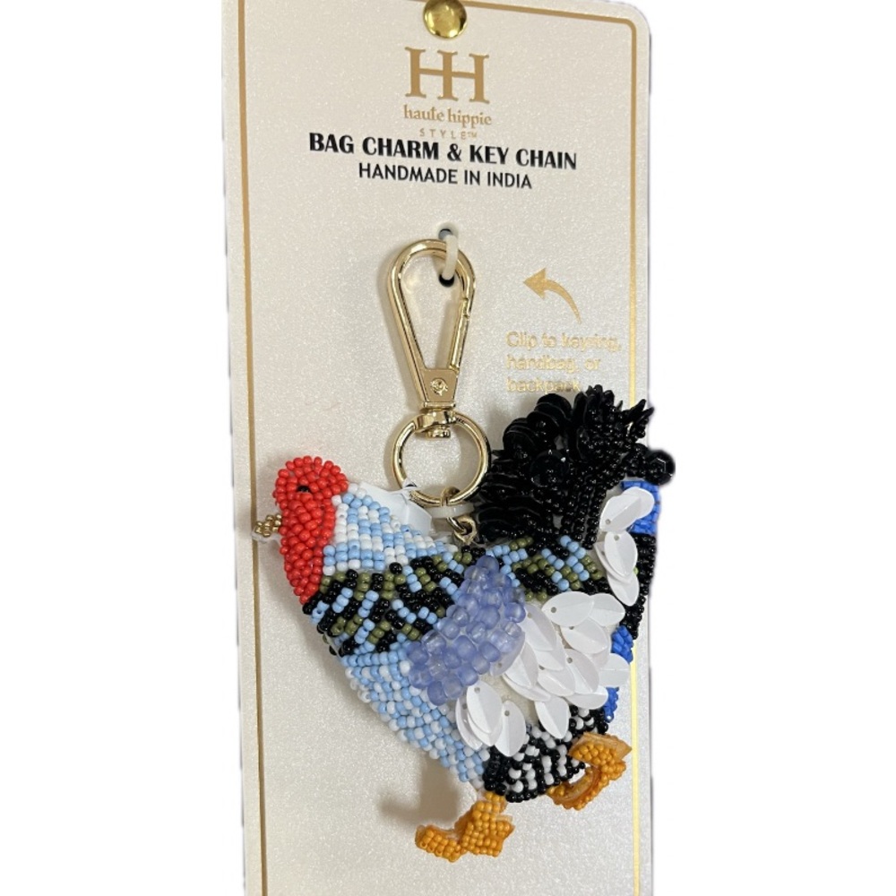 NWT ⚜️💙⚜️ Haute Hippie Beautiful Rooster Bag Charm Keychain - Picture 3 of 14